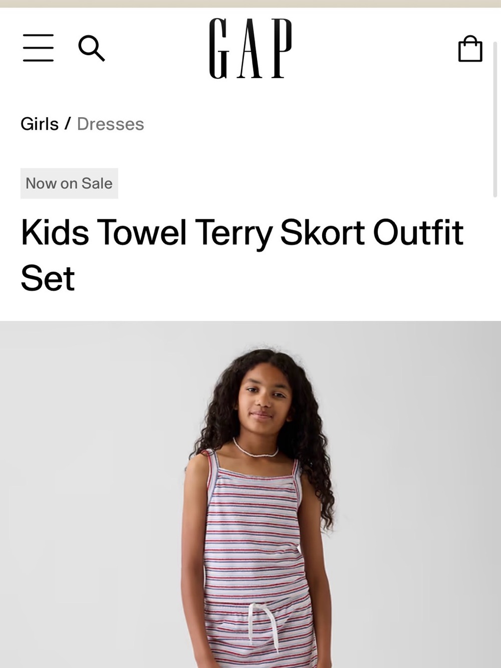 GAP Girls Towel Terry Skort Set - White, Red & Navy Stripes